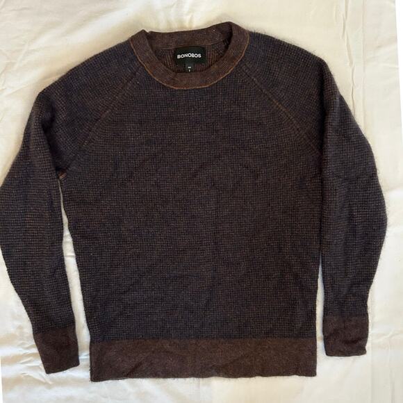 Bonobos Brown Waffle Knit slim cashmere sweater crewneck Small men’s - Picture 1 of 8